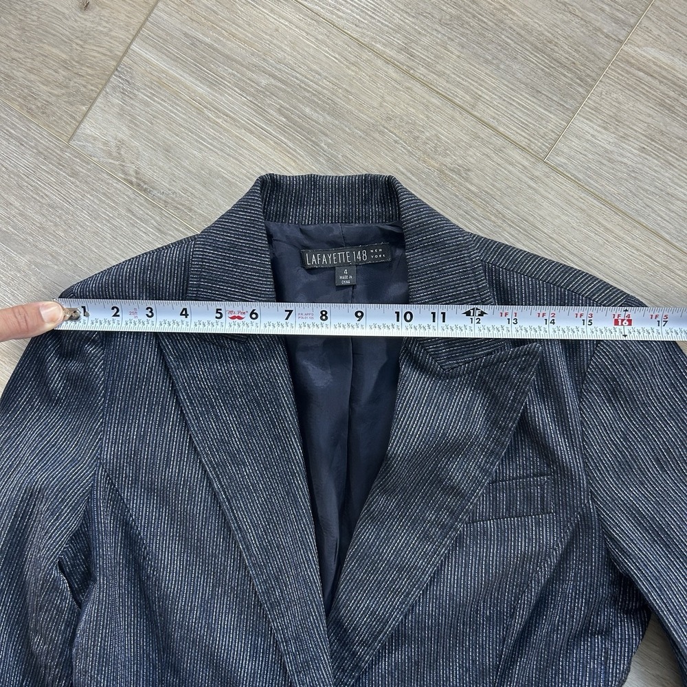 Lafayette 148 Women's Size 4 100% Virgin Wool Blazer Blue Silver Metallic Office - Picture 12 of 13